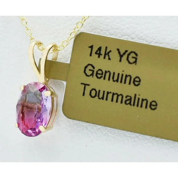 Genuine 1.15 Cts Tourmaline Pendant Solid 14k Gold - Picture 3 of 3